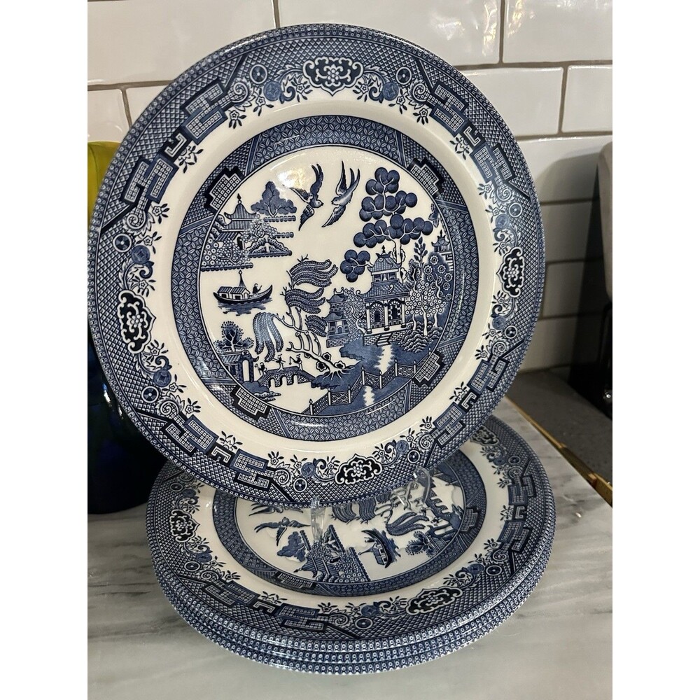 Churchill Blue Willow 10 3/8 Ironstone Dinner Plate Made In England Set of 4